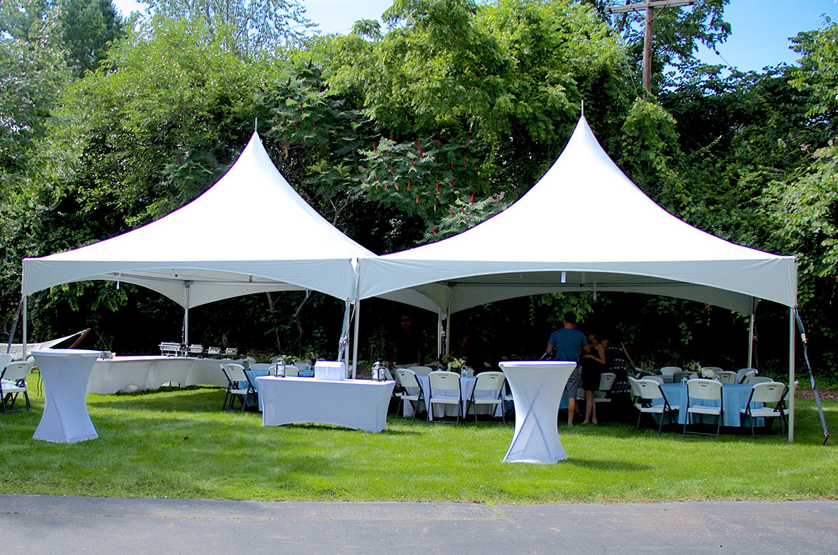 20x40 high peak frame tent with tables and chairs for graduation party rental